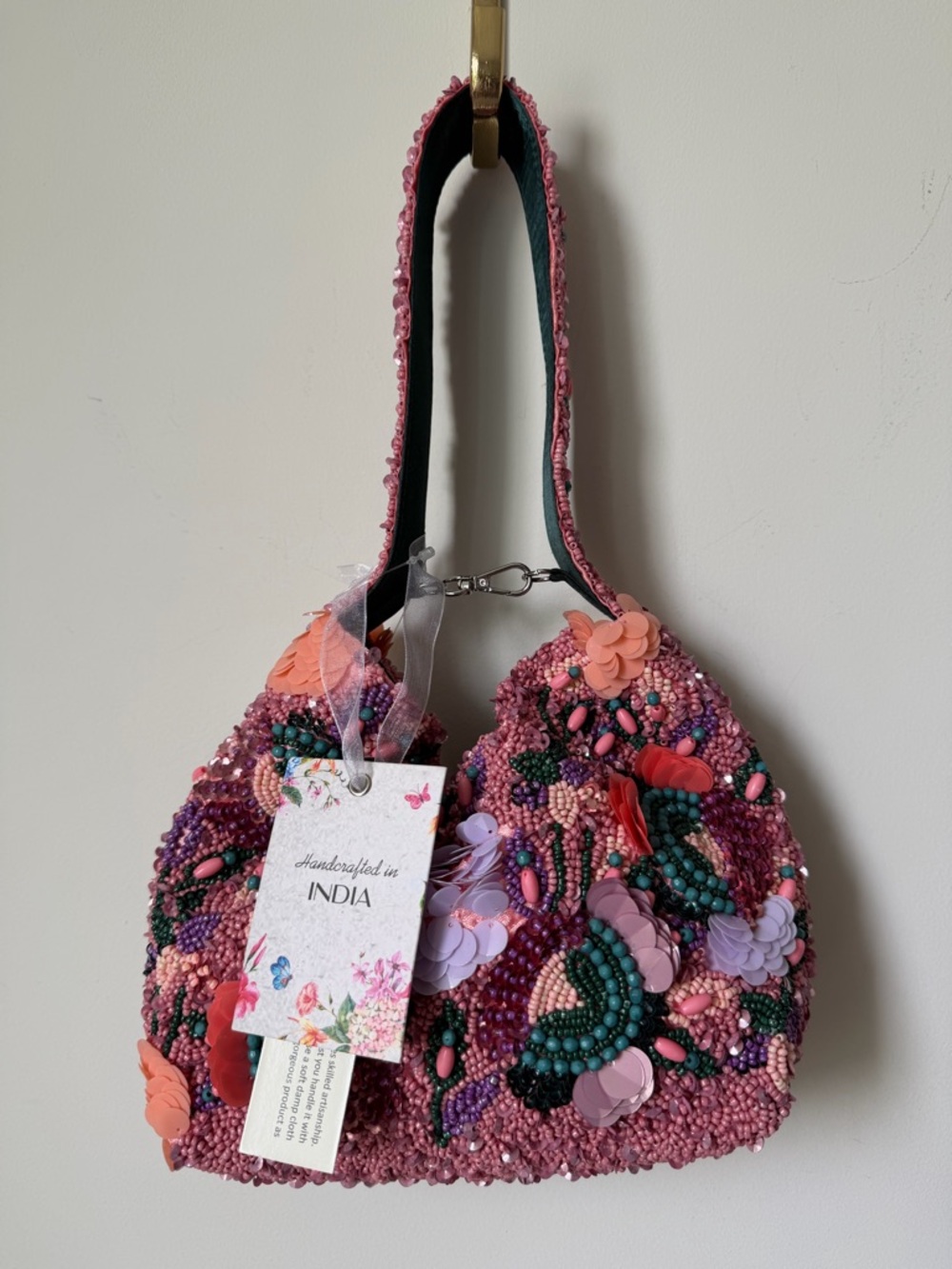 Viral Pink Floral Beaded Bag